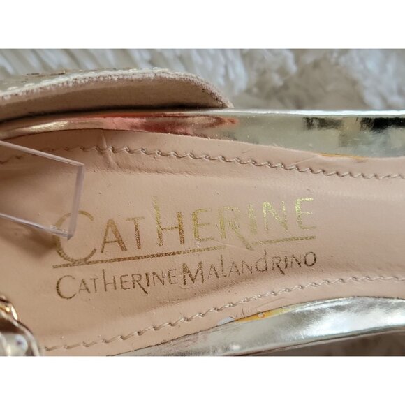Catherine Malandrino Gold Metallic Leaf Cutout Espadrille Wedge Sandals-SZ 6 - Picture 9 of 9